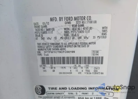 2012 Ford F-150 Fx2 z USA, uszkodzony, nr VIN 1FTFW1CT9CFC00199